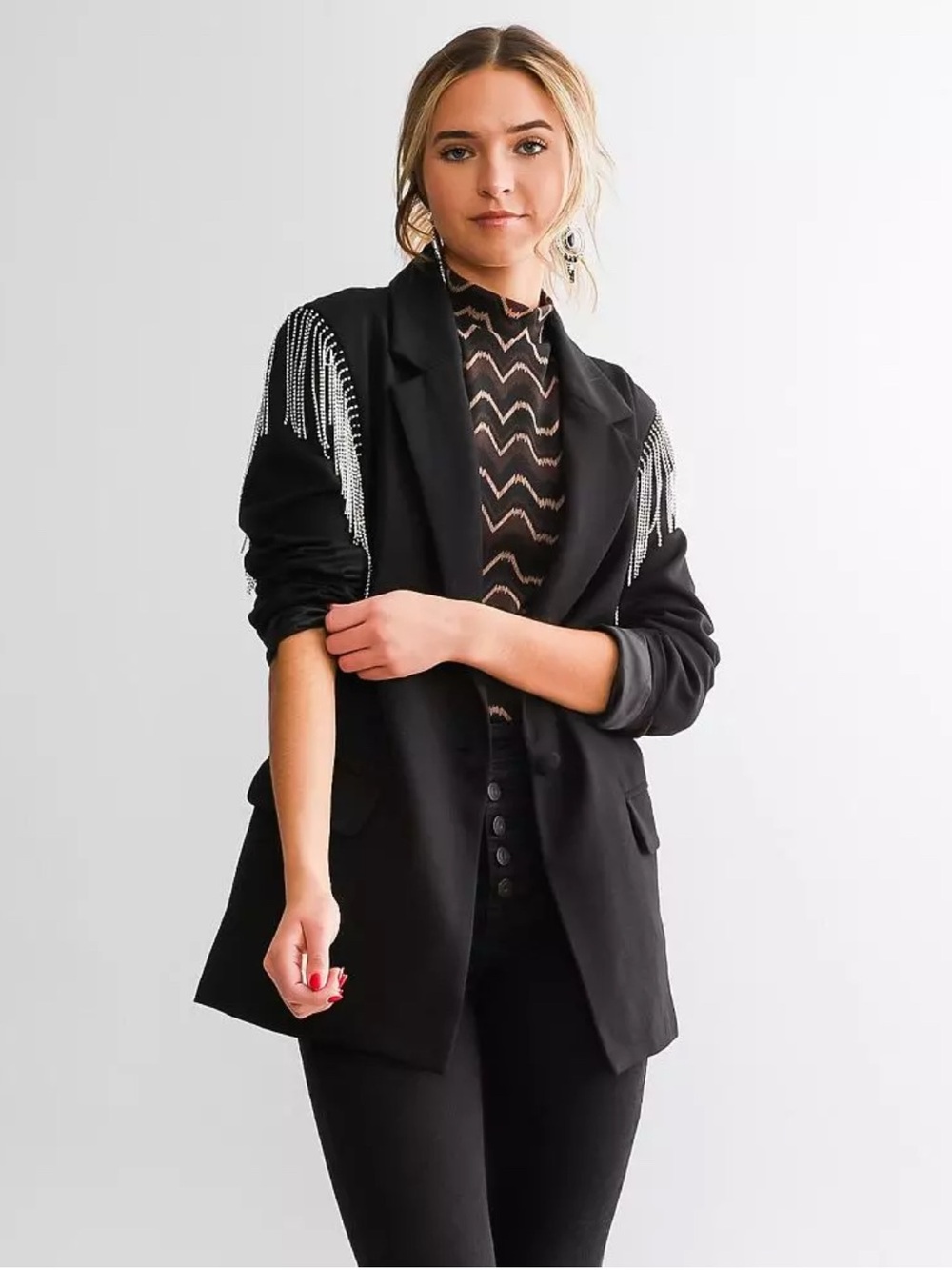 BLUE B Women's Fringe Rhinestone Blazer NWT L